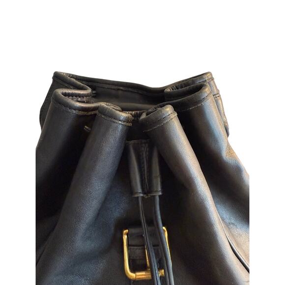 VTG Y2K 90s COACH XL Black Leather Backpack Drawstring Buckle Flap‎ USA 0529 Bag - Picture 6 of 9